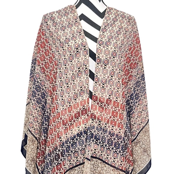 Catherines Boho Sheer Retro Open Front Sz 2X 3X Kimono Topper - Picture 7 of 10